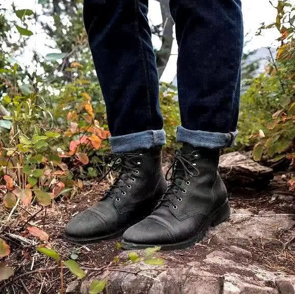 Botas de cuero para hombre con cordones hasta el tobillo