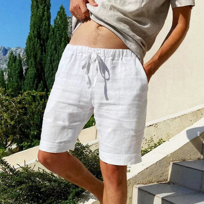 Pantalones cortos transpirables de calle para hombre de algodón y lino