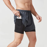 Pantalones cortos para correr 2 en 1 de secado rápido para hombre con bolsillo para teléfono