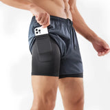 Pantalones cortos para correr 2 en 1 de secado rápido para hombre con bolsillo para teléfono