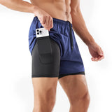 Pantalones cortos para correr 2 en 1 de secado rápido para hombre con bolsillo para teléfono
