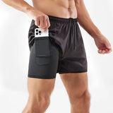 Pantalones cortos para correr 2 en 1 de secado rápido para hombre con bolsillo para teléfono