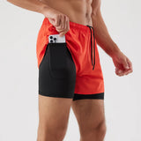 Pantalones cortos para correr 2 en 1 de secado rápido para hombre con bolsillo para teléfono