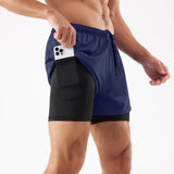 Pantalones cortos para correr 2 en 1 de secado rápido para hombre con bolsillo para teléfono