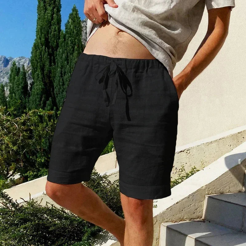 Pantalones cortos transpirables de calle para hombre de algodón y lino