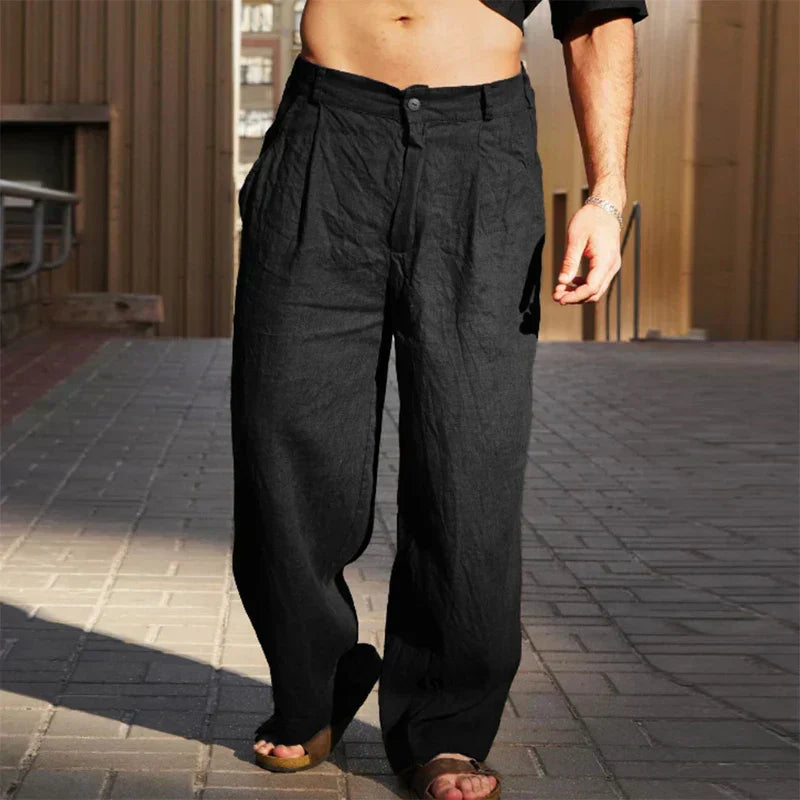 Pantalones premium de lino de pierna ancha