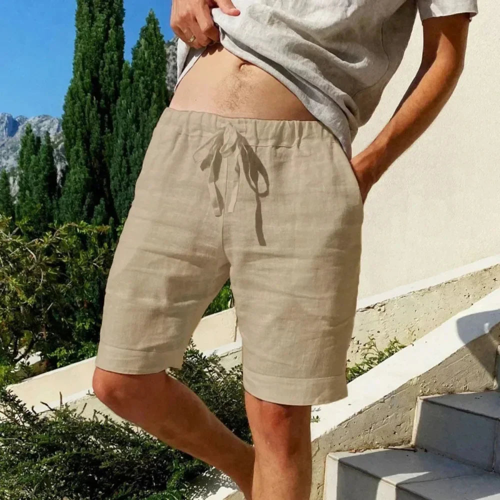 Pantalones cortos transpirables de calle para hombre de algodón y lino