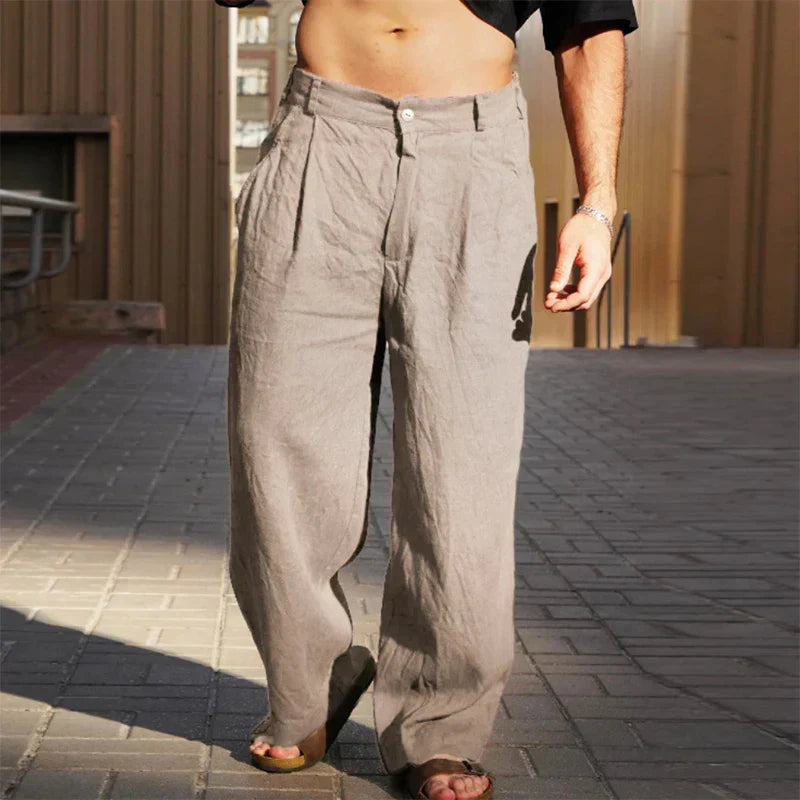 Pantalones premium de lino de pierna ancha