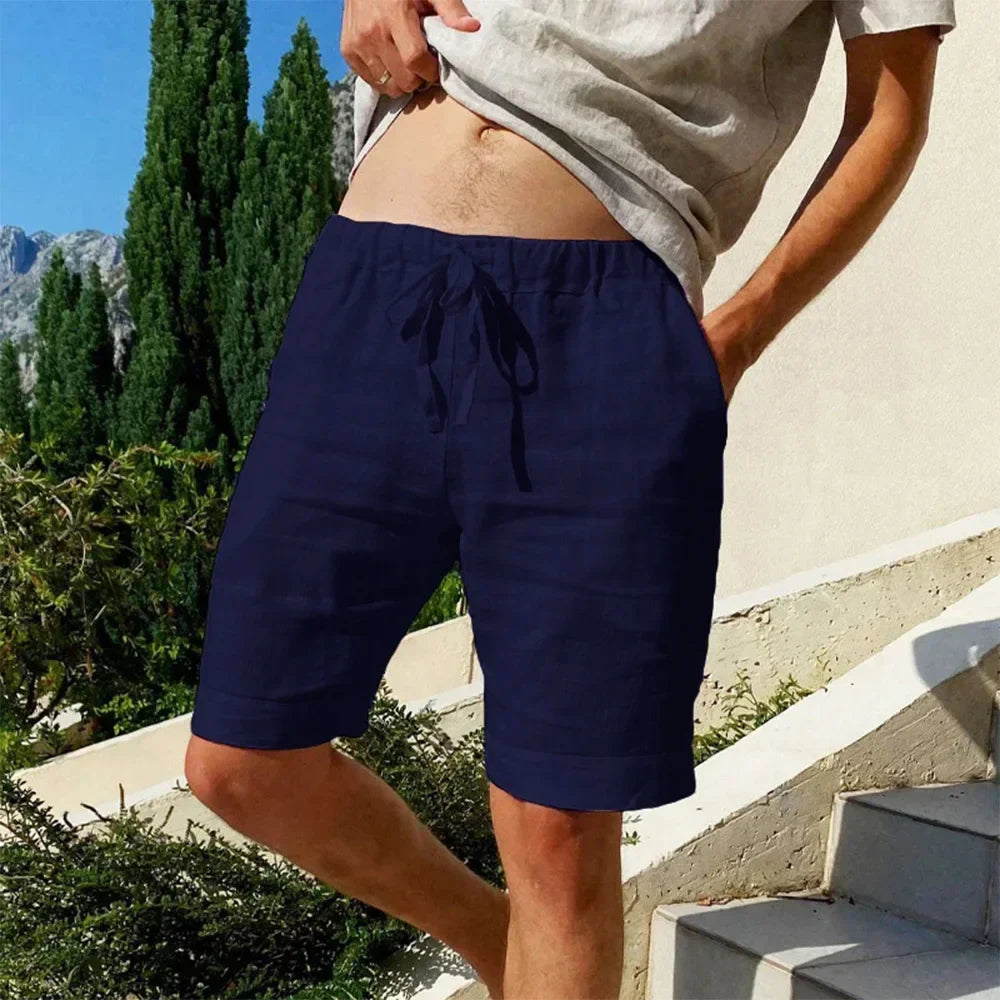 Pantalones cortos transpirables de calle para hombre de algodón y lino