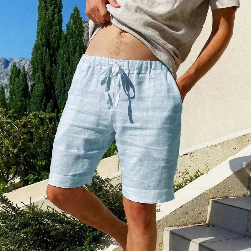 Pantalones cortos transpirables de calle para hombre de algodón y lino