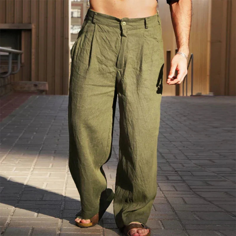 Pantalones premium de lino de pierna ancha