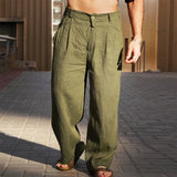 Pantalones premium de lino de pierna ancha