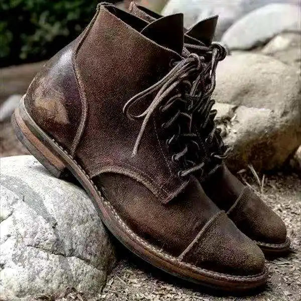 Botas de cuero para hombre con cordones hasta el tobillo