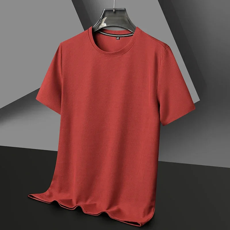 Camiseta de verano para hombre de punto waffle con cuello redondo – camiseta casual ligera