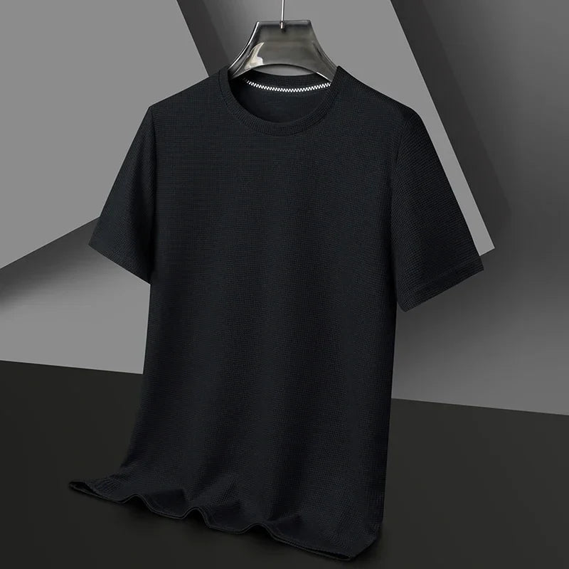 Camiseta de verano para hombre de punto waffle con cuello redondo – camiseta casual ligera