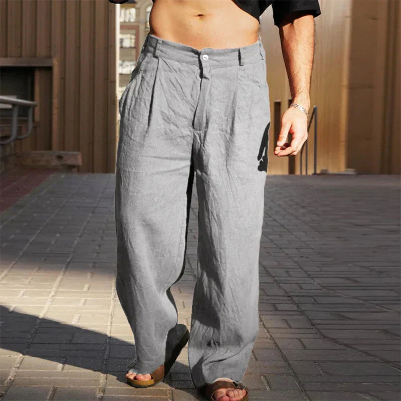 Pantalones premium de lino de pierna ancha