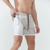 Pantalones cortos para correr 2 en 1 de secado rápido para hombre con bolsillo para teléfono