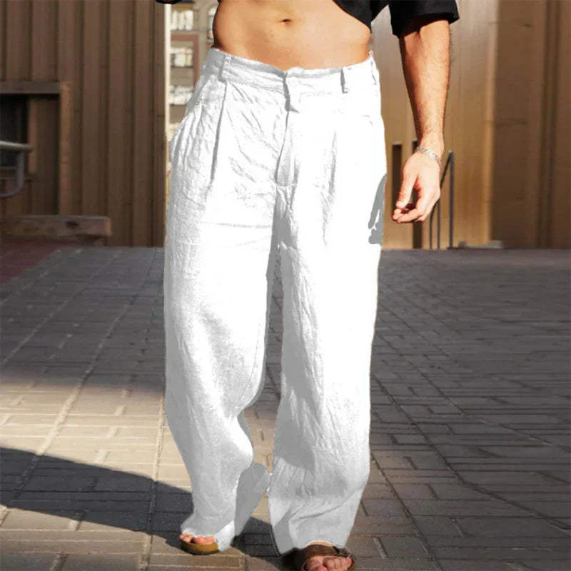 Pantalones premium de lino de pierna ancha