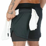Pantalones cortos para correr de secado rápido 2 en 1 para hombre con bolsillo para teléfono