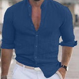 Camisa casual de manga larga para hombre en color sólido