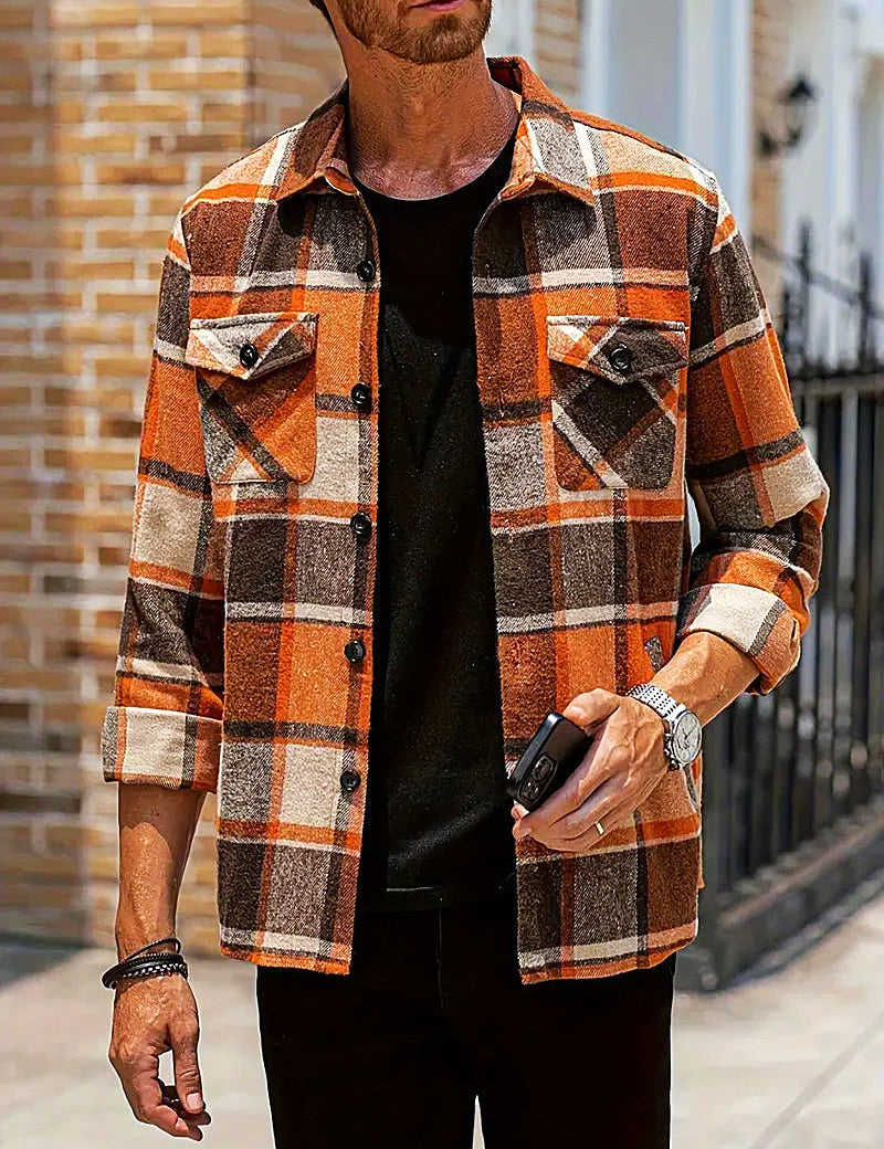 Camisa de cárdigan holgada de cuadros para hombre