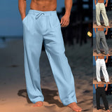 Pantalones casuales de pierna ancha para hombre con cordón y bolsillos