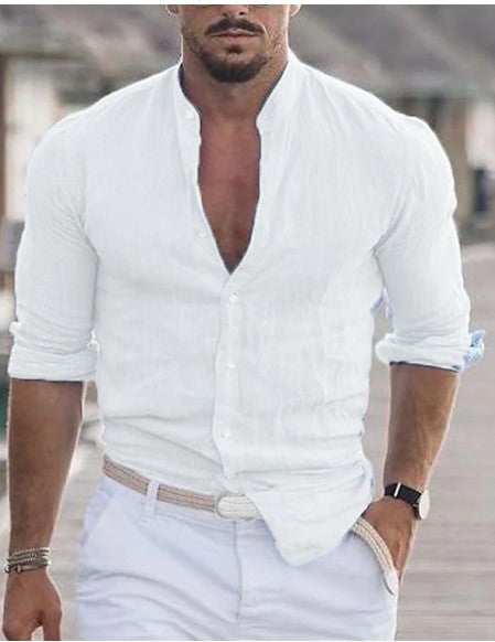 Camisa casual de manga larga para hombre en color sólido