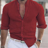 Camisa casual de manga larga para hombre en color sólido