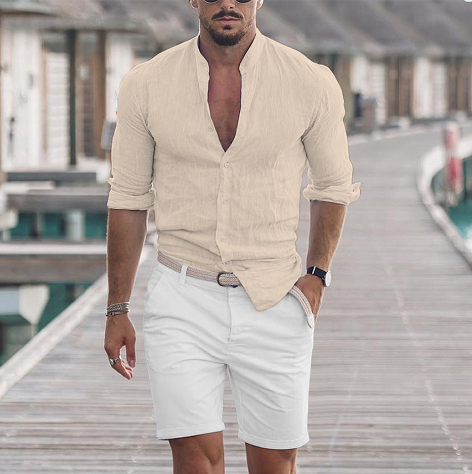 Camisa casual de manga larga para hombre en color sólido