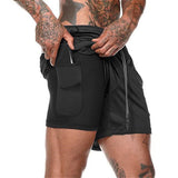 Pantalones cortos para correr de secado rápido 2 en 1 para hombre con bolsillo para teléfono