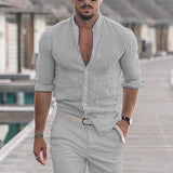 Camisa casual de manga larga para hombre en color sólido