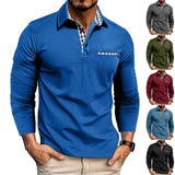 Camisa Polo de Solapa con Empalme de Cuadros Casual - Elegante Top de Manga Larga para Hombre