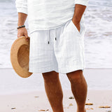 Pantalones cortos de verano para hombre con cordón y rayas