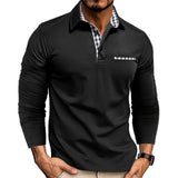 Camisa Polo de Solapa con Empalme de Cuadros Casual - Elegante Top de Manga Larga para Hombre