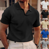 Polo de hombre con cuello en V, solapa tipo waffle y manga corta