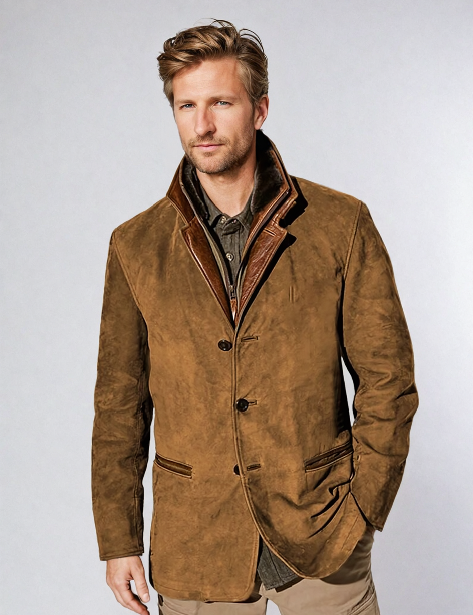 Chaqueta de cuero de ante vintage para hombre