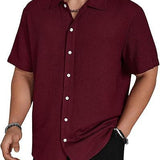 Camisa de hombre de color sólido con botones y solapa de manga corta