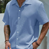 Camisa de hombre de color sólido con botones y solapa de manga corta