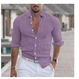 Camisa casual de manga larga para hombre en color sólido