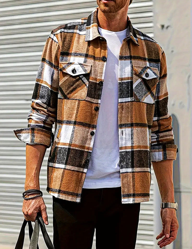 Camisa de cárdigan holgada de cuadros para hombre
