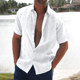 Camisa ligera de lino para hombre de manga corta