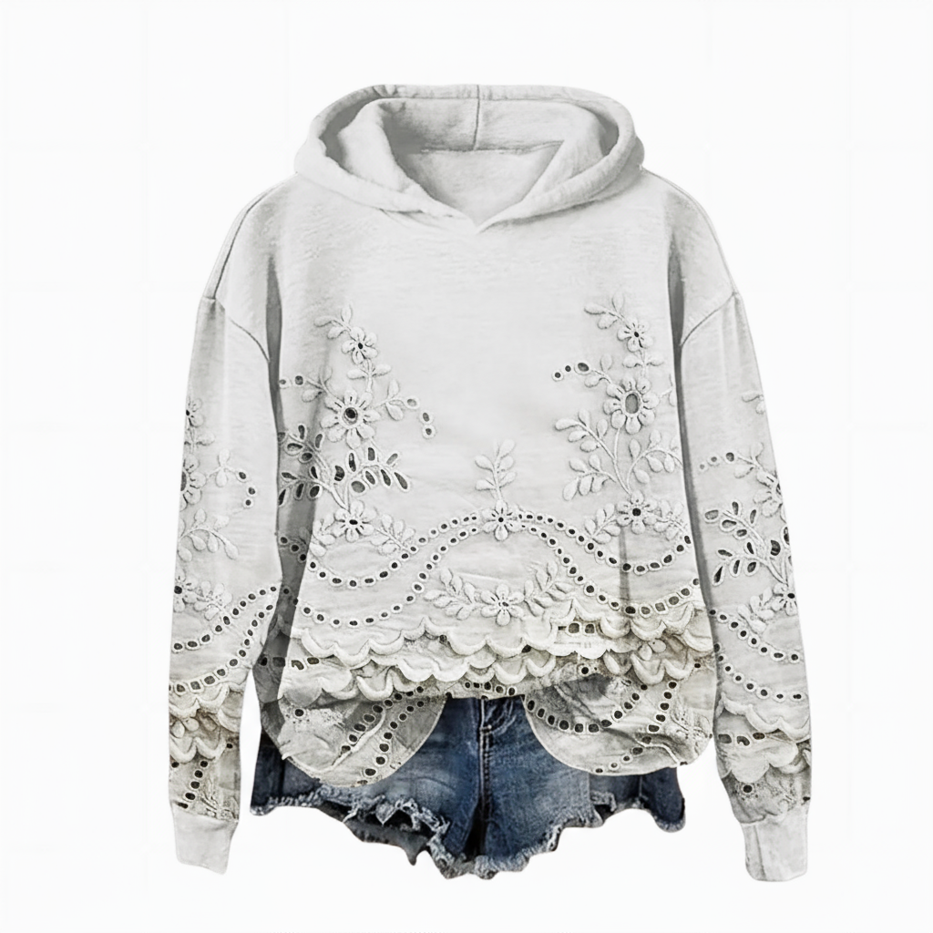 VIVARA | Blusa com capuz bordada com flores