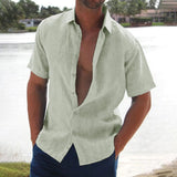 Camisa ligera de lino para hombre de manga corta