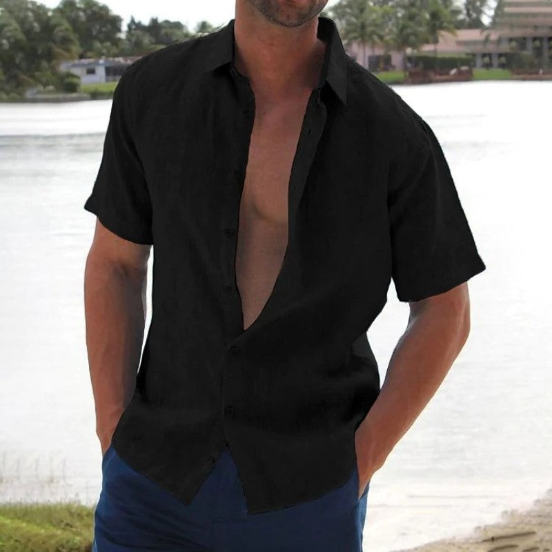 Camisa ligera de lino para hombre de manga corta