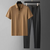 Conjunto de dos piezas para hombre – Camisa polo de manga corta y pantalones hasta el tobillo