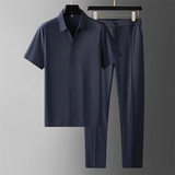 Conjunto de dos piezas para hombre – Camisa polo de manga corta y pantalones hasta el tobillo